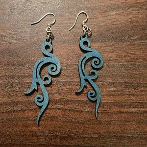 Blue wooden earrings